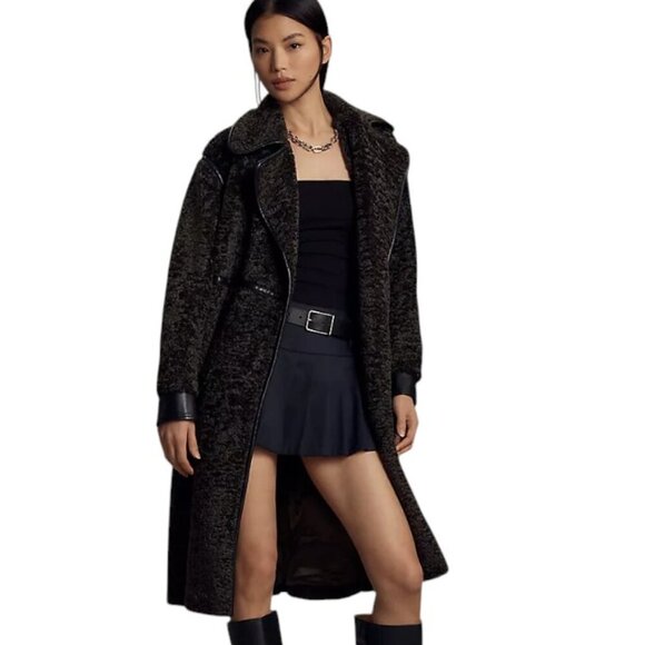 Anthropologie Avec Les Filles Tailored Sherpa Coat, Green, Plush, Size XXS - Picture 2 of 10